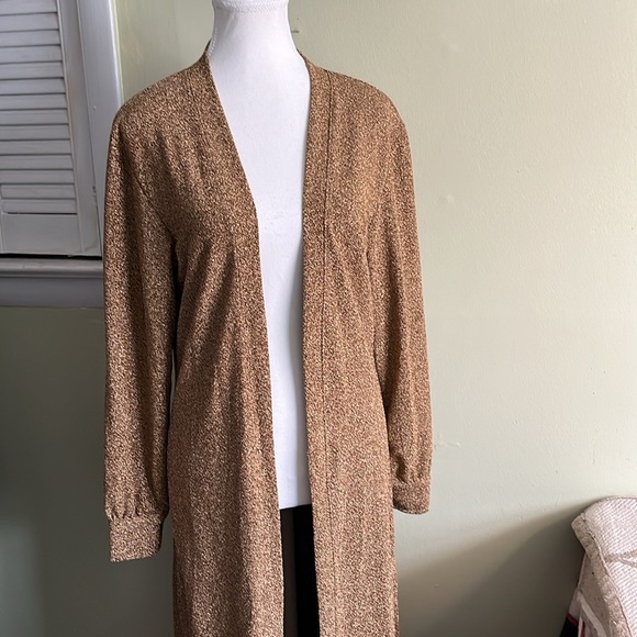 South Beach longline gold side slits open front Metallic Duster Cardigan Sweater - Picture 1 of 15